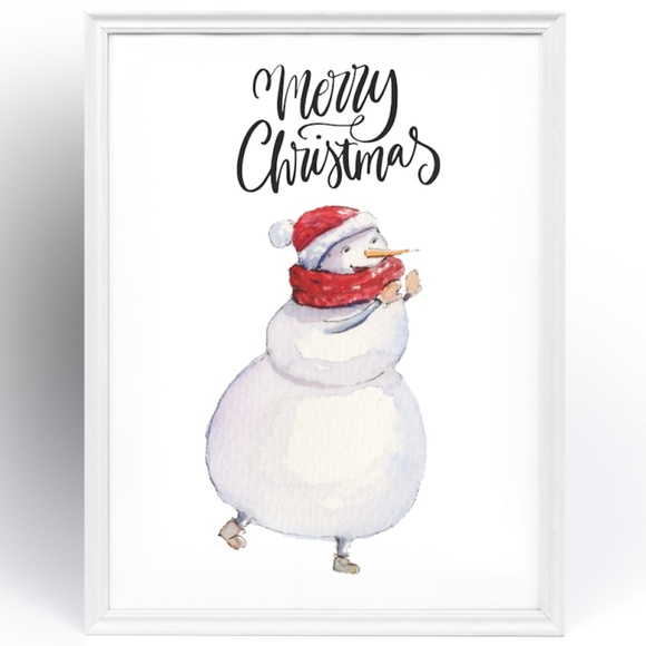 Wall Art Watercolor Cute Snowman Christmas Illustration Print Card Unframed - Picture 6 of 6